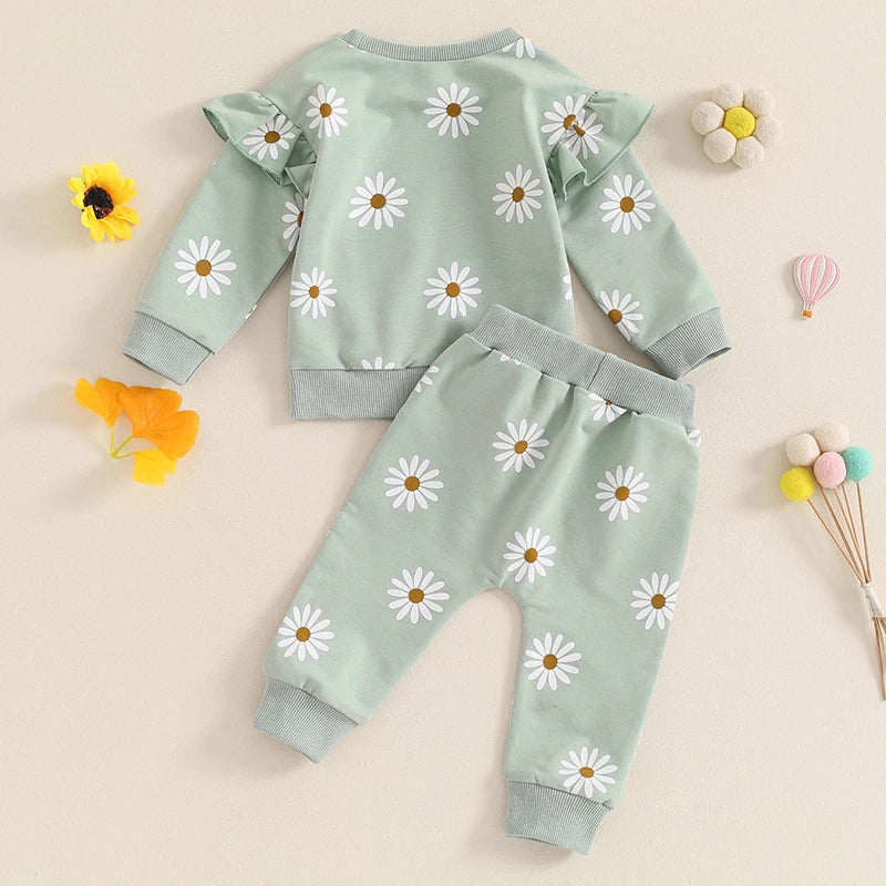 Toddler Kids Clothes Girls Clothing Floral Print Long Sleeve Loose Pullover Sweatshirts+Pocket Pants Sets