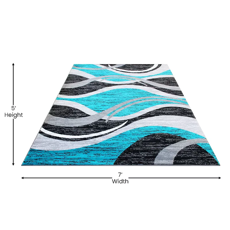 Masada Rugs Masada Rugs Stephanie Collection Area Rug with Modern Contemporary Design 1109 in Turquoise， Gray， Black and White - 5'x7'