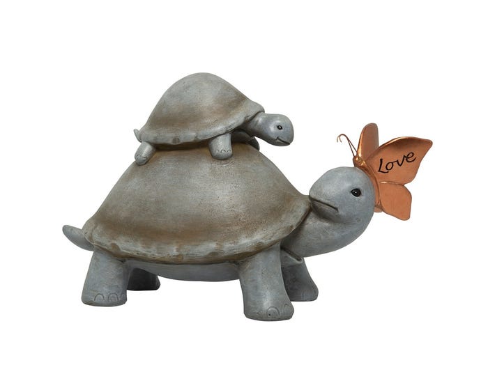 Alpine Mother and Baby Turtle with Love Butterfly Statue - ZEN906