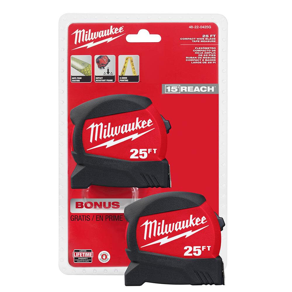 Milwaukee 25' Compact Wide Blade Tape Measure 2-Pack 48-22-0425G from Milwaukee