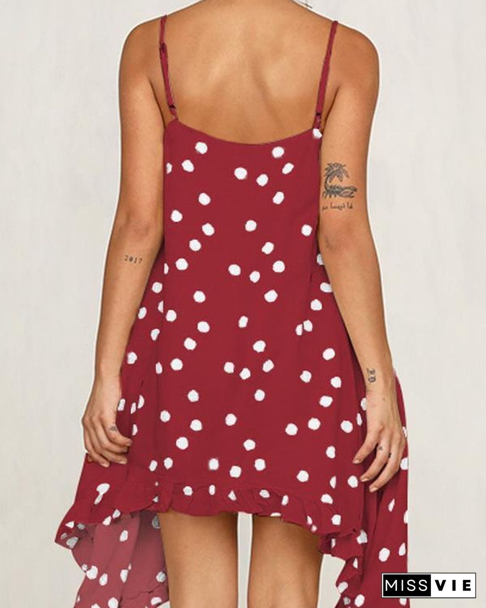 Women's Beach Chiffon Casual Polka Dot Spaghetti Strap Mini Dress