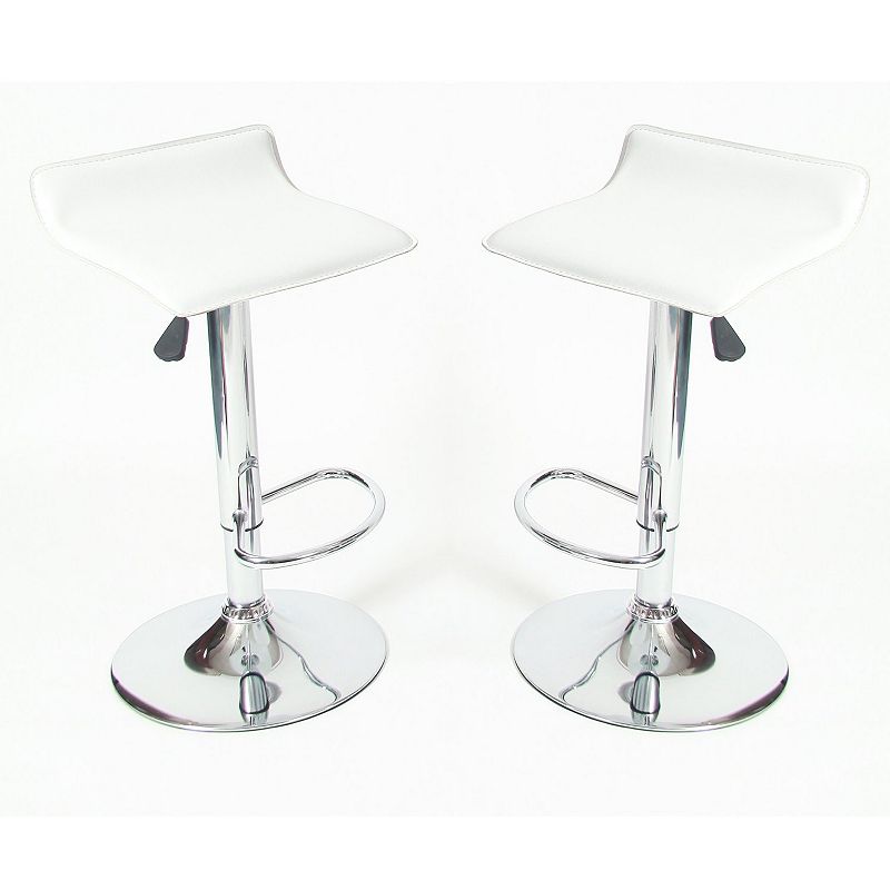 Set Of 2 - Modern Chrome Air Lift Swivel Bar Stool With White Seat