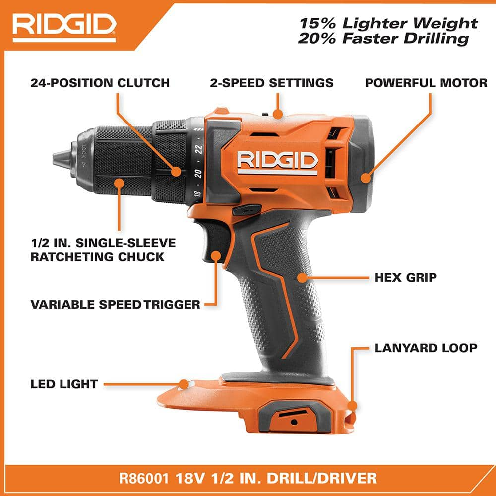 RIDGID 18V Cordless 1/2 in. Drill/Driver and 6-1/2 in. Circular Saw Combo Kit with 2.0 Ah and 4.0 Ah Battery, Charger, and Bag R9207