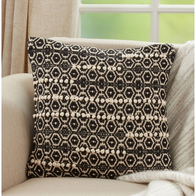 Poly filled Dual tone Moroccan Design Square Throw Pillow Black white Saro Lifestyle