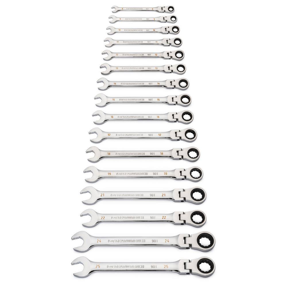 GEARWRENCH Metric 90-Tooth Flex Head Combination Ratcheting Wrench Tool Set (16-Piece) 86728