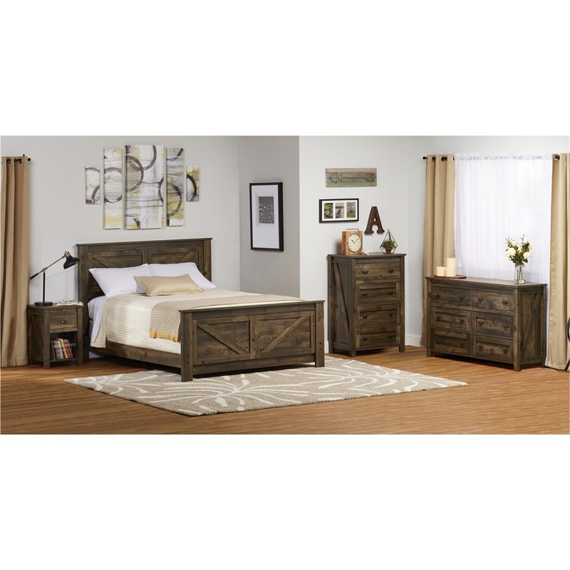 Home Square 3 Piece Bedroom Set with Dresser and 2 Nightstands in Rustic