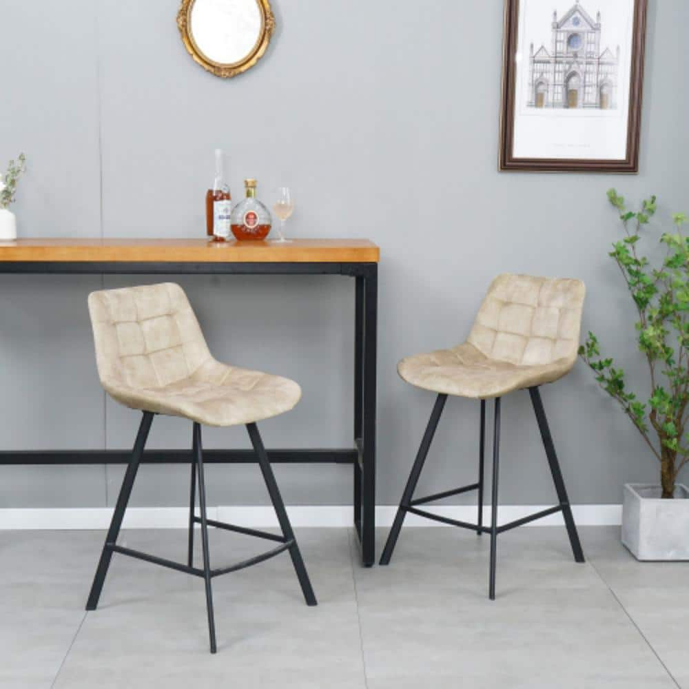 37.6 in. Cream Nordic Metal Bar Stool with Fabric Seat Counter Stool (Set of 2) LM-W21041073