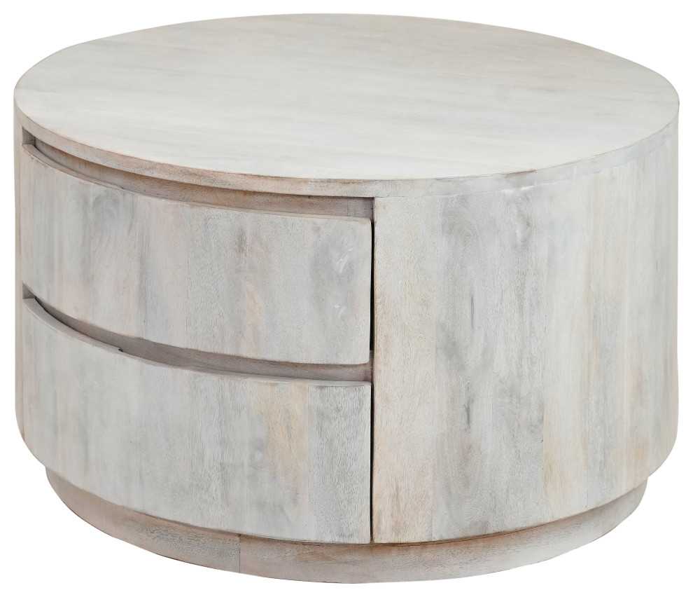 Christa 2 Drawer 30 quotRound Coffee Table  Whitewash   Coffee Tables   by CAROLINA CLASSICS  Houzz