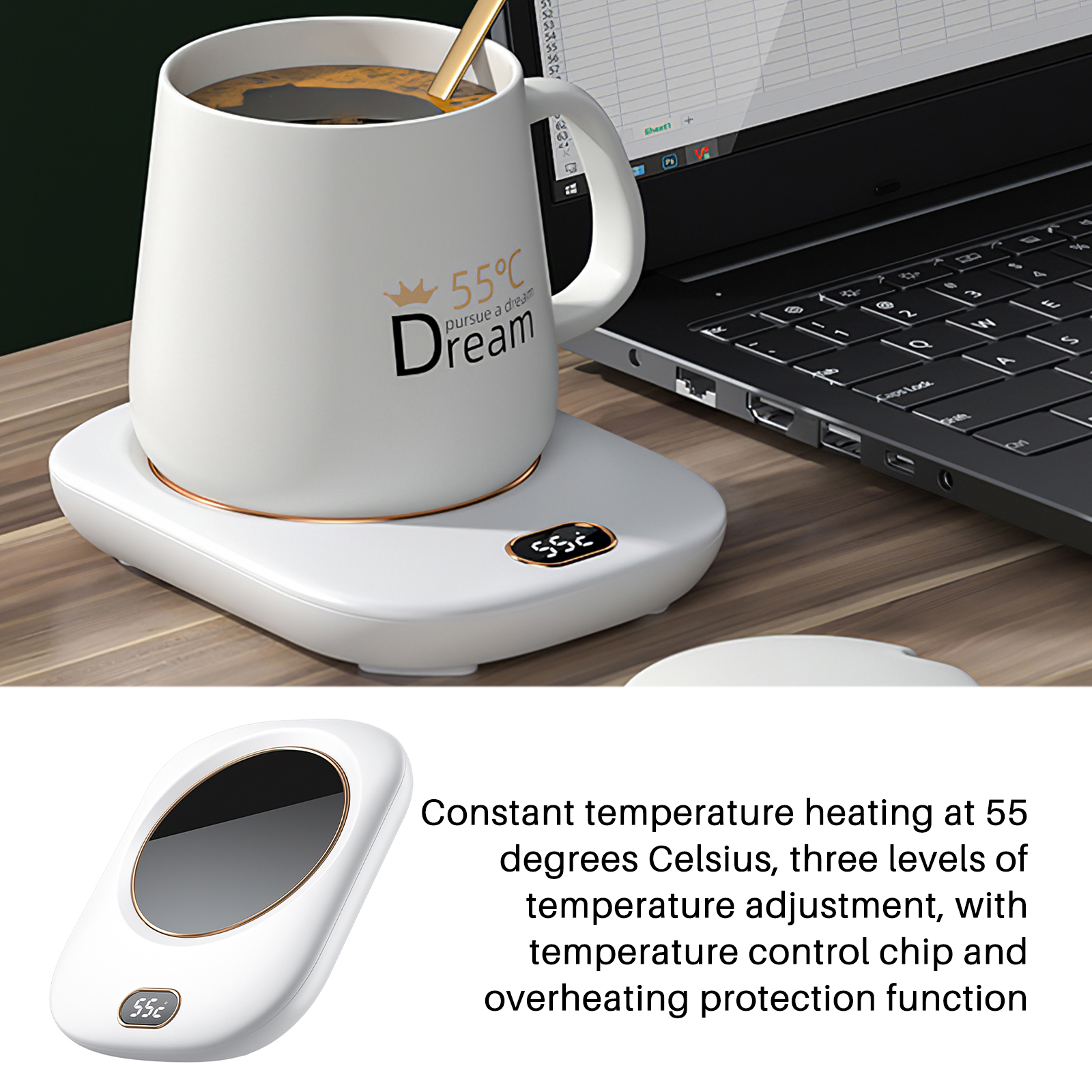 15W 5V Desktop Heating Coaster 55 Degrees Celsius Coffee Mug Heating Mat Electric Cup Warmer for Home Office Dormitory