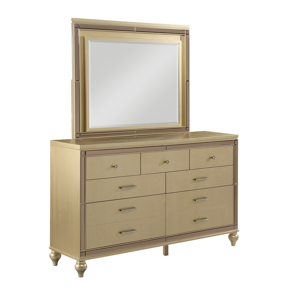 Sterling 4PC/5PC Contemporary Bedroom Set with Mirror Accents and LED Enhancements