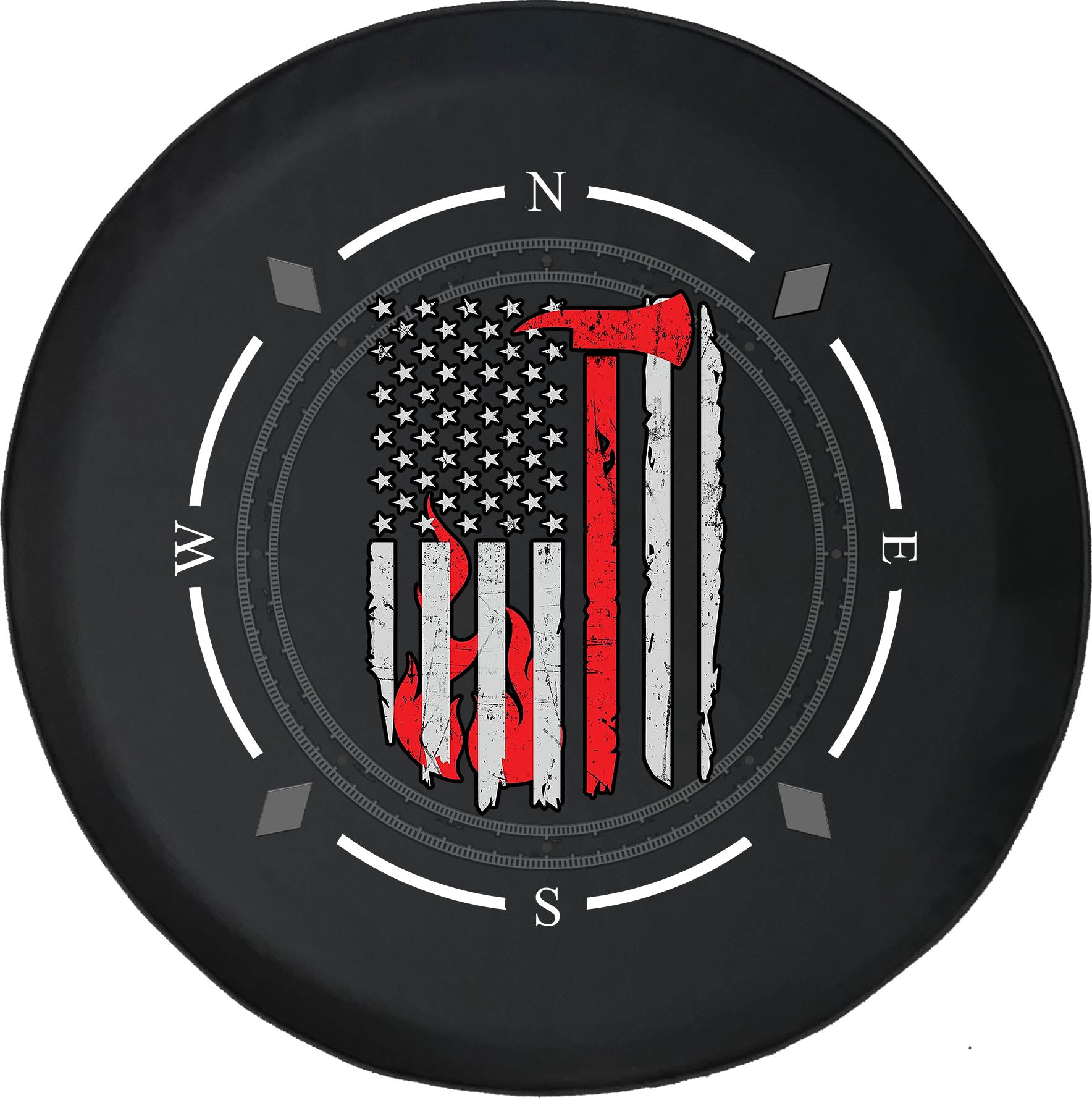 Spare Tire Cover Compass Fire Fighter American Flag Wheel Covers Fit for SUV accessories Trailer RV Accessories and Many Vehicles