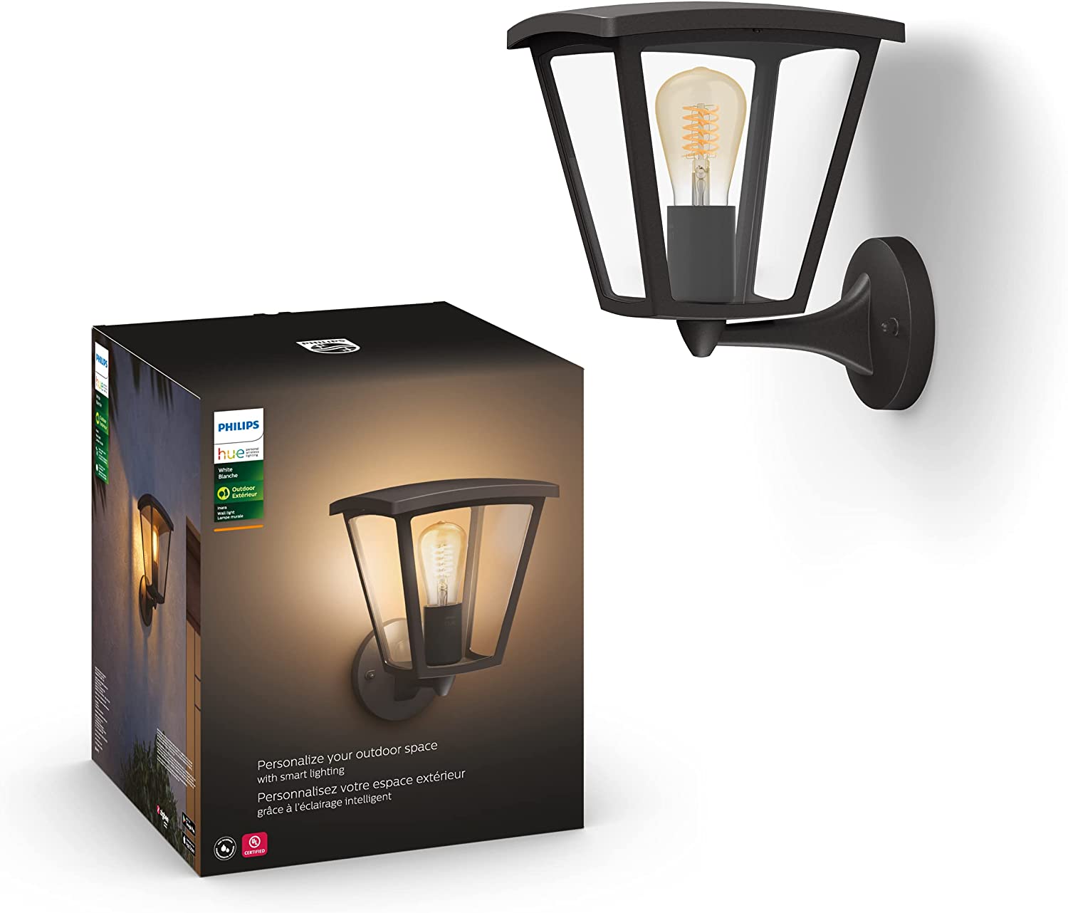 Philips Hue White Ambiance Inara Outdoor Light， Wall Fixture， Use with Alexa， Homekit and Google Assistant (Hue Hub Required)