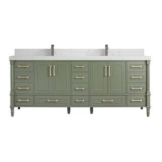 Willow Collections Hudson 84 in. W x 22 in. D x 36 in. H Double Sink Bath Vanity in Pewter Green with 2 in Empira Quartz Top HDSN_PGN_EMP_WT_84