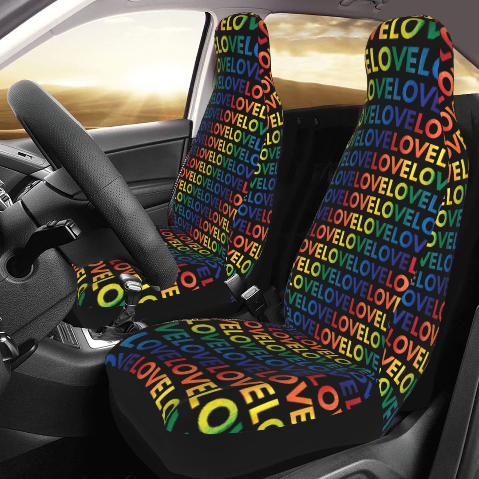 TEQUAN Front Seat Covers， Rainbow Lgbt Pride Pattern 2 Piece Car Seat Cover Fit Most Car SUV Truck Van