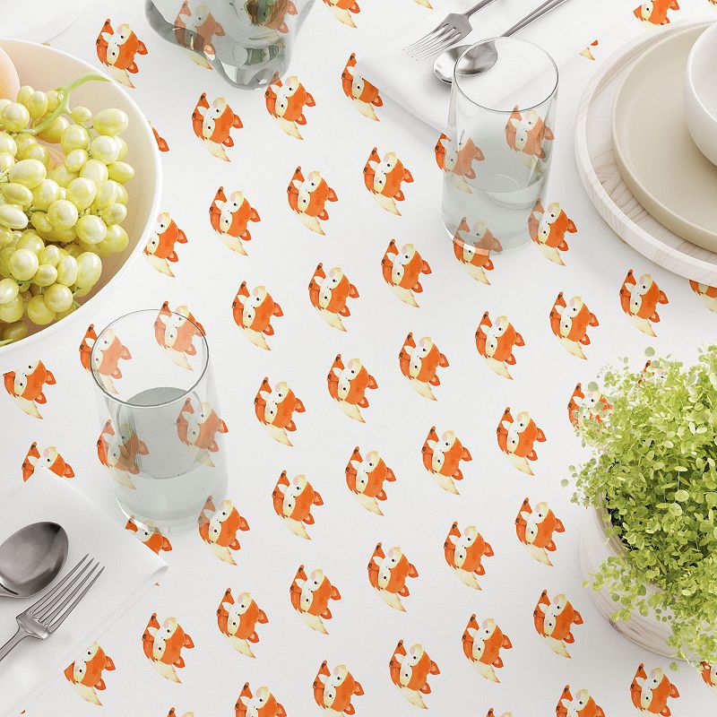 Square Tablecloth， 100% Polyester， 54x54， Hand Drawn Foxes