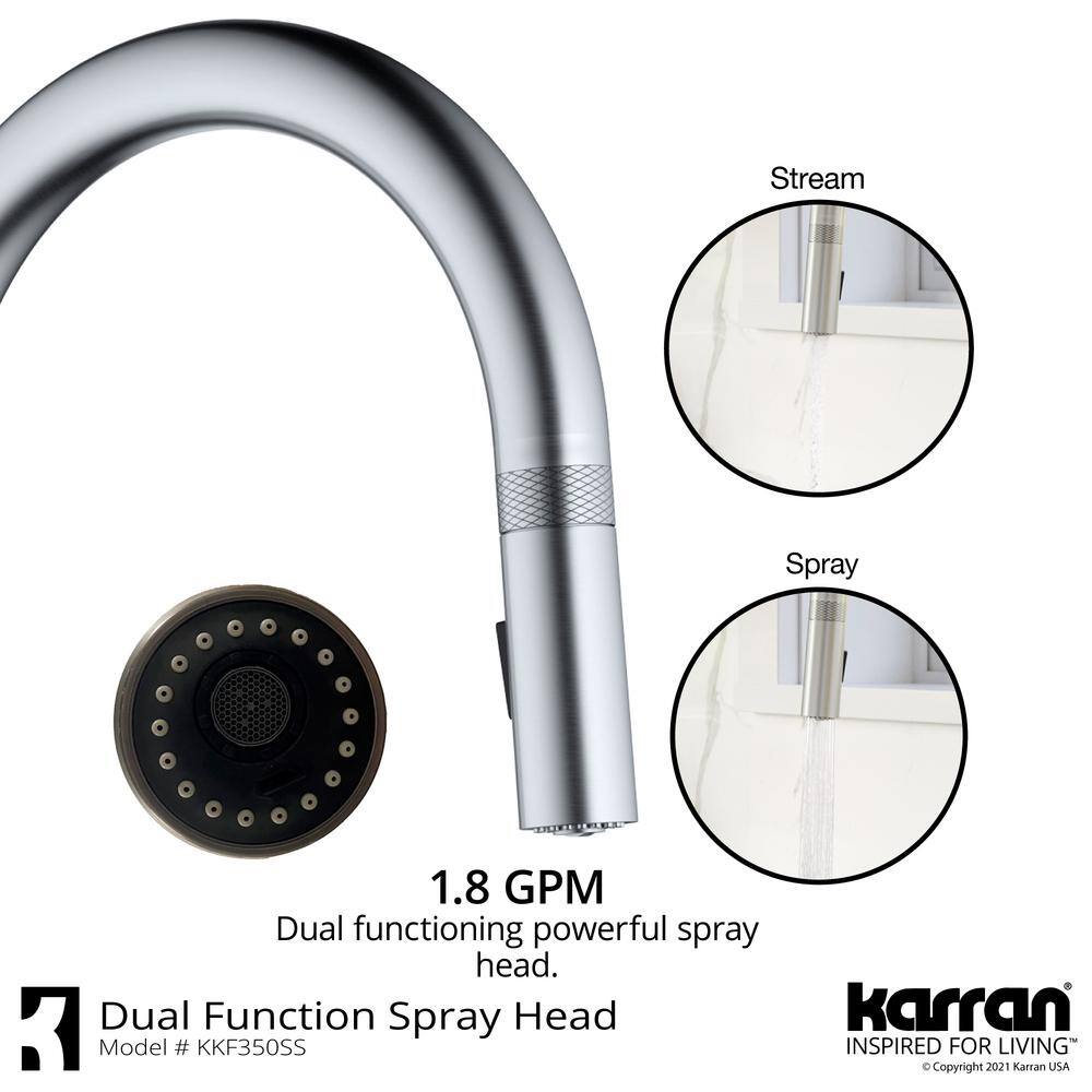 Karran Lagrange Single Handle Pull Down Sprayer Kitchen Faucet in Stainless Steel KKF350SS