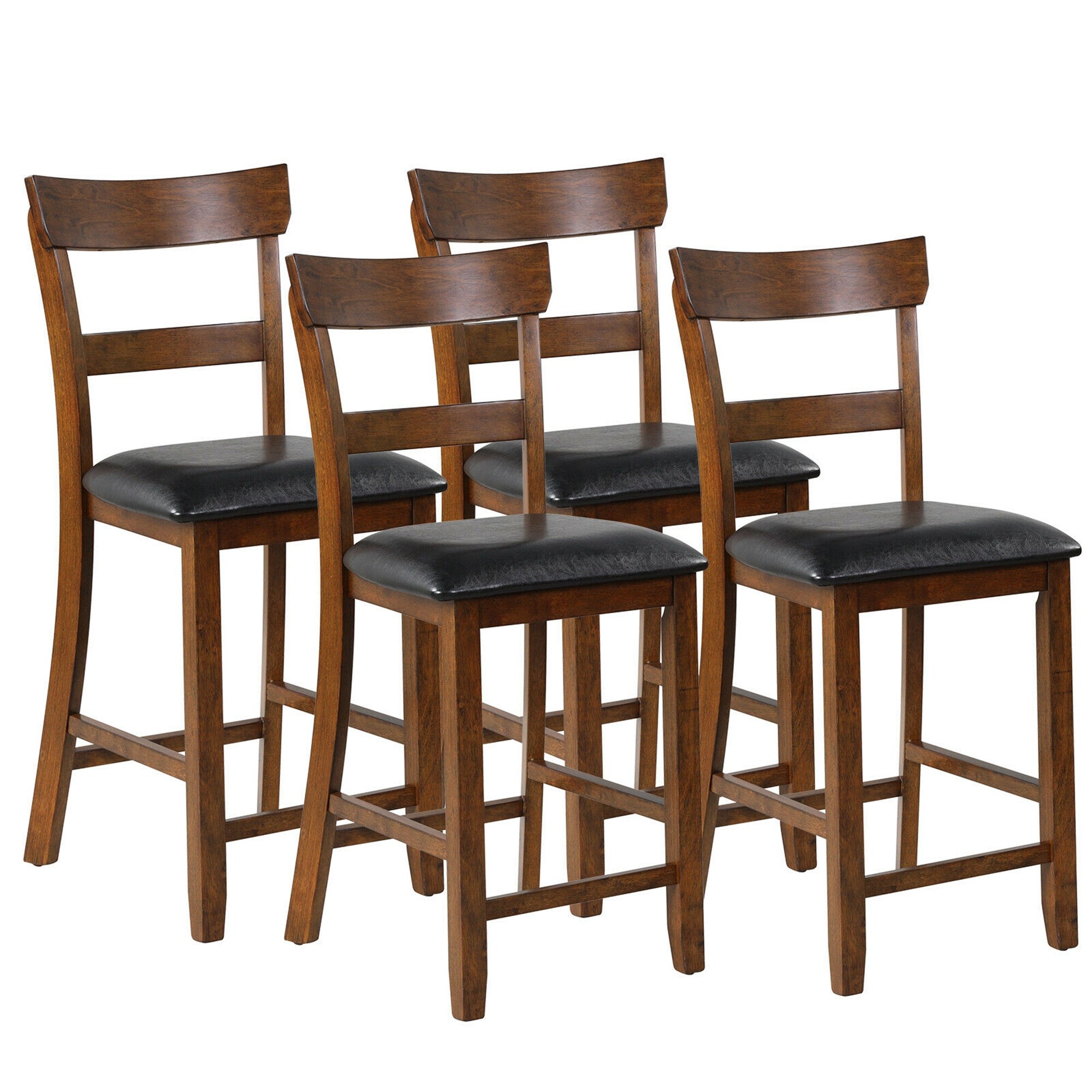 Gymax Set of 4 Barstools Counter Height Chairs w/Leather Seat and Rubber - See Details