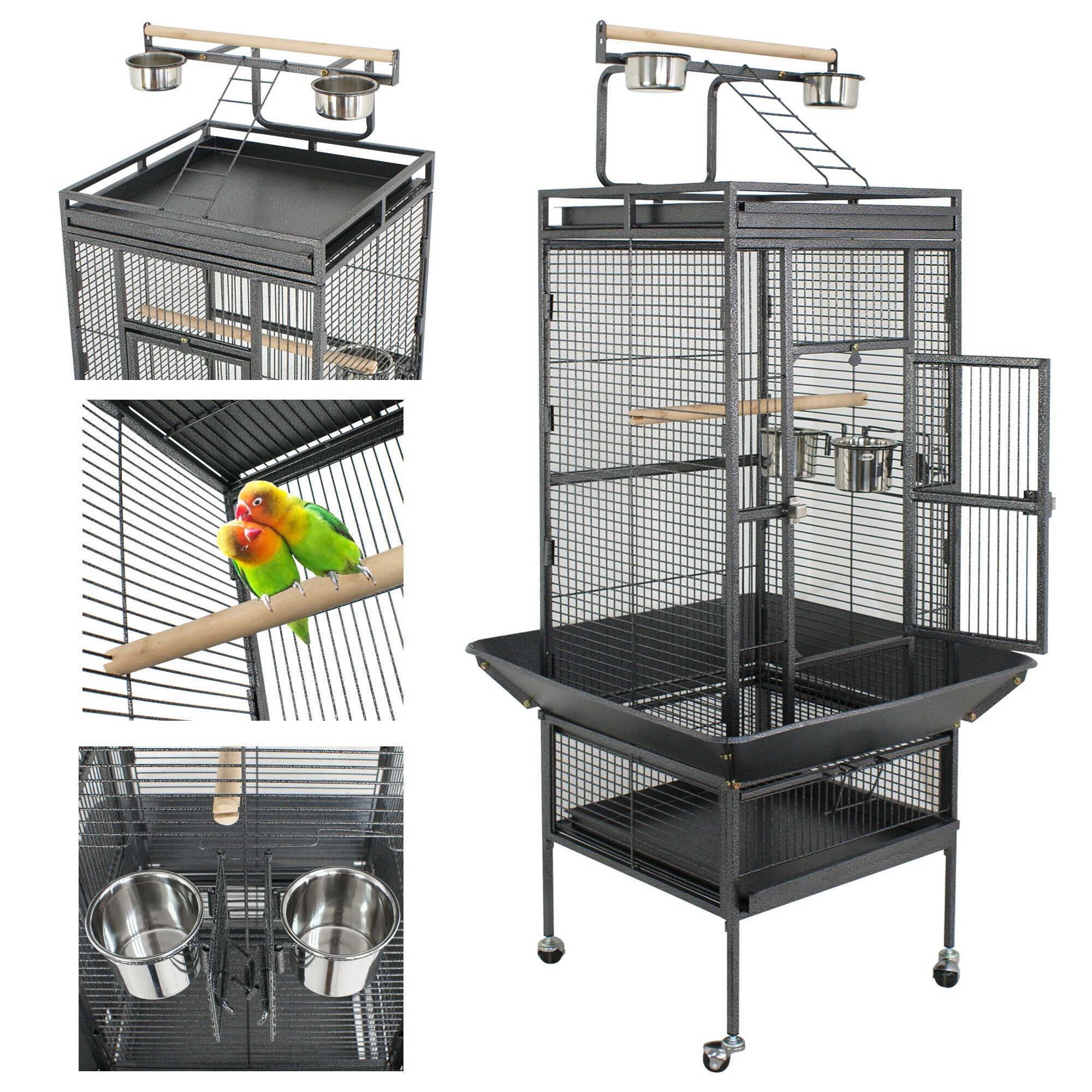 HomGarden 61/68-inch 2in1 Large Bird Cage Play Top W/Rolling Stand for Medium Parrot Bird