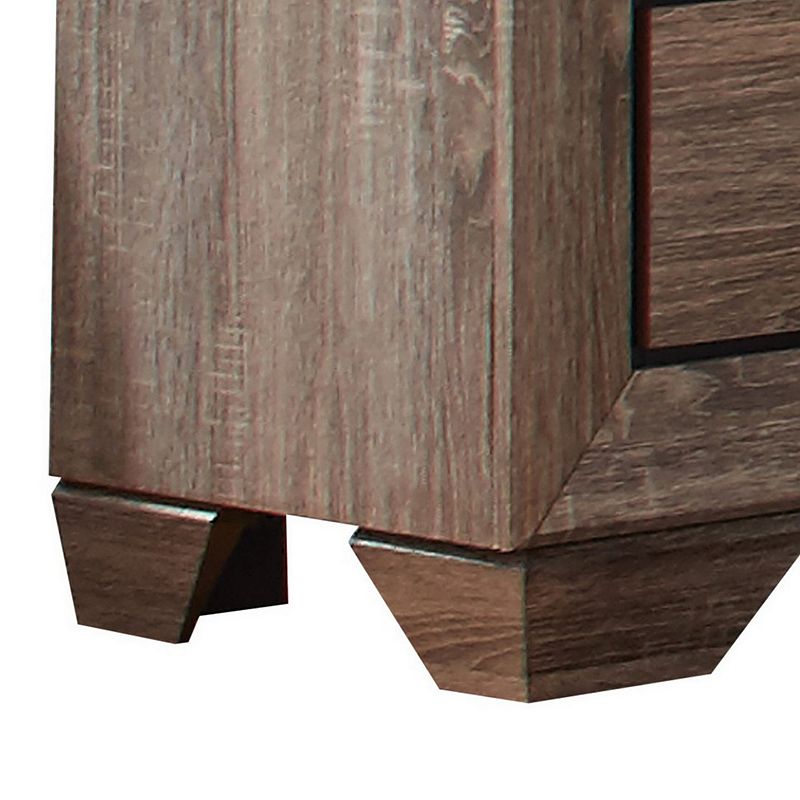 Transitional Style Wooden Nightstand with Two Drawers and Tapered Feet， Brown