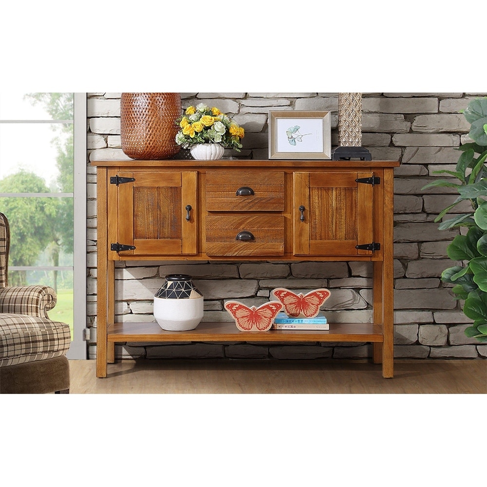 Wood Sideboard Console Table with 2 Drawers and Cabinets and Bottom Shelf  Retro Style Storage Dining Buffet Server Cabinet