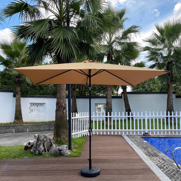 Wellfor 6 5 x27 x10 x27 Rectangular Outdoor Market Umbrella With 26 Solar Led Lights Taupe