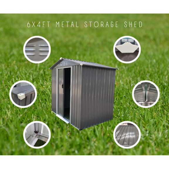 XWT008 Garden Metal Storage Shed Gray 6x4ft outdoo...