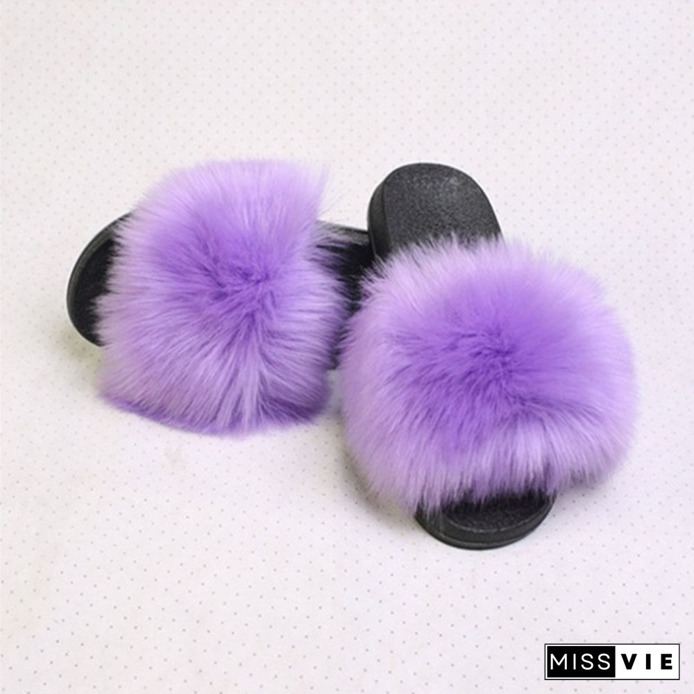 Women New Fashion Fluffy Faux Fur Slippers Sandals Indoor Outdoor Plush Slides Home Flat Shoes