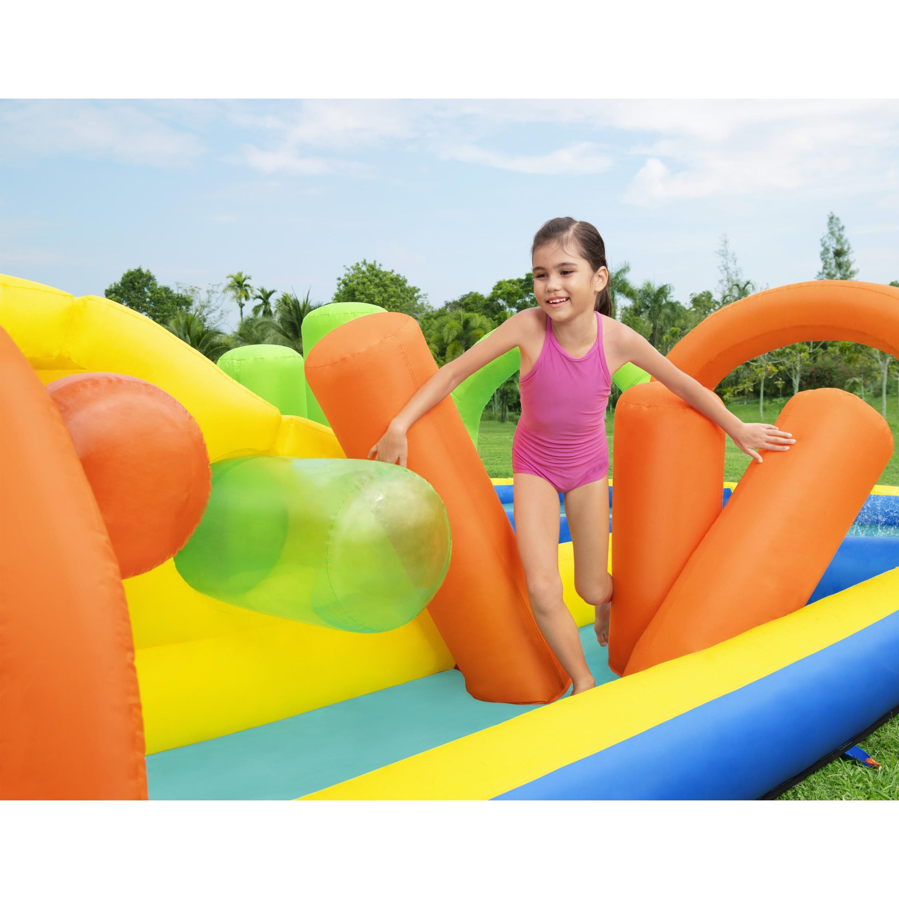 Bestway H2OGO! AquaRace Kids Inflatable Outdoor Water Slide Park with Air Blower