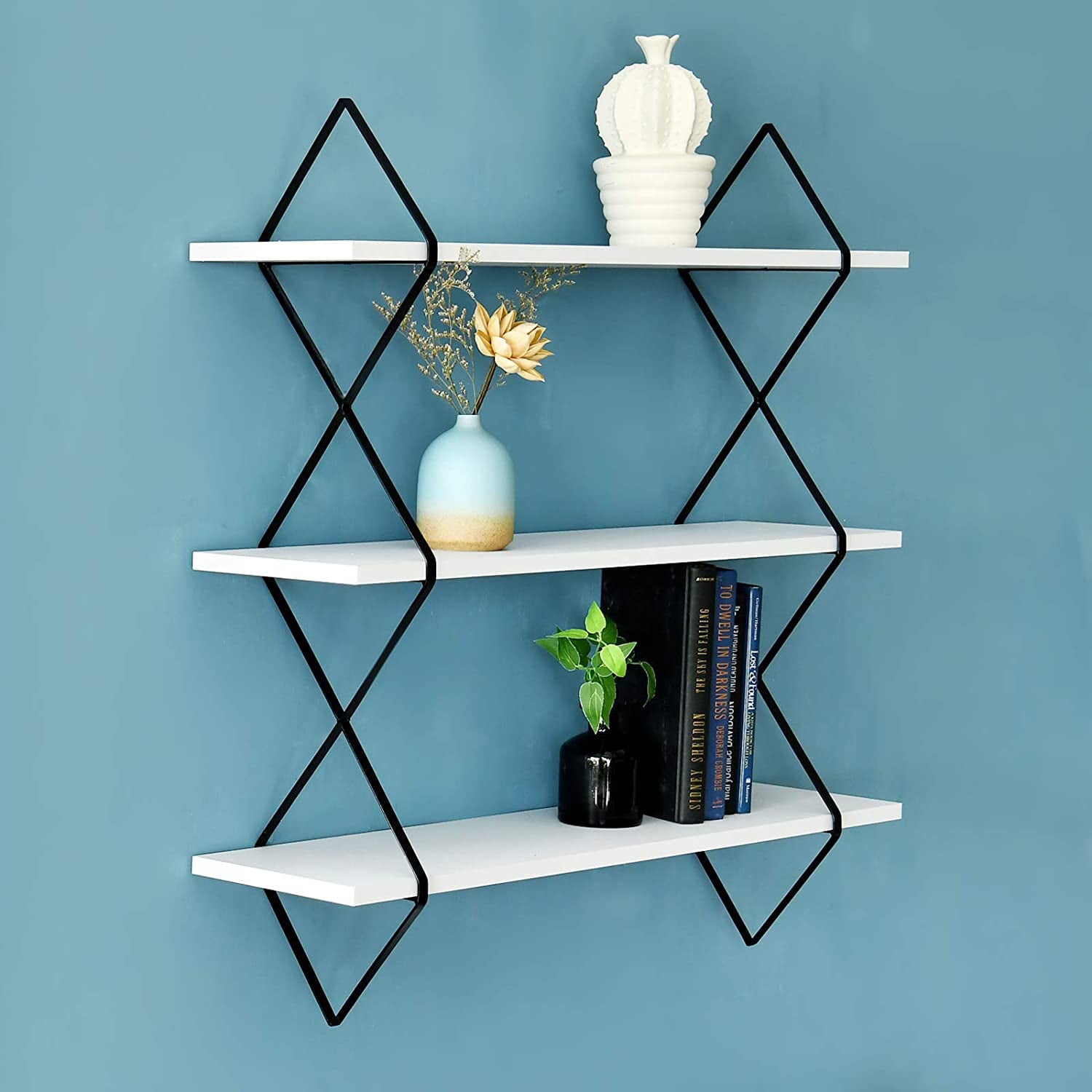 WELLAND 3-Tier 24'' Wood Modern Floating Shelves Wall Mount Hanging Display Shelves Bookshelves, White Finish