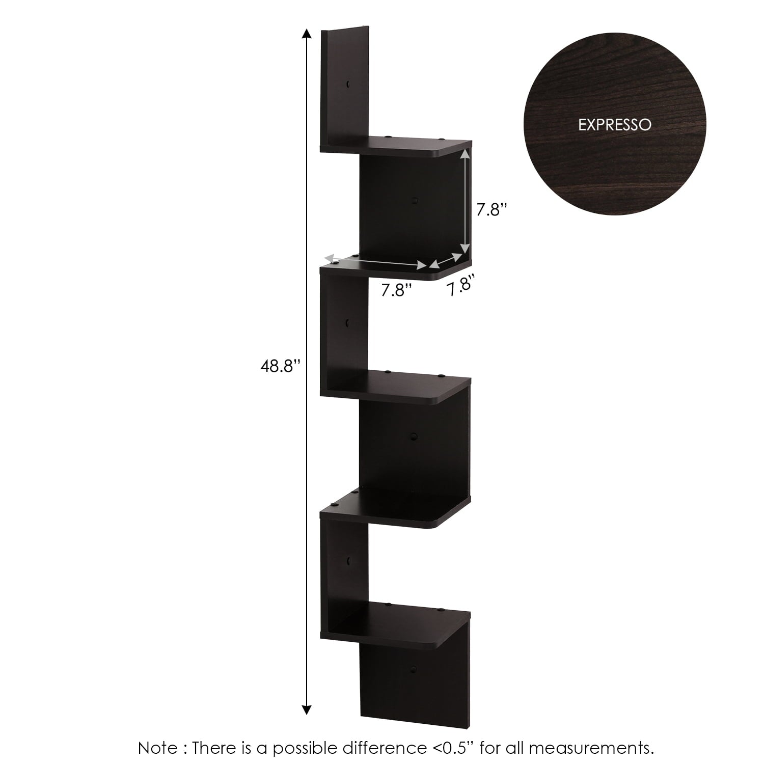 Furinno 5 Tier Wall Mount Floating Corner Square Shelf, FR16123EX