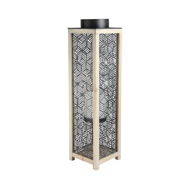 Contemporary Wooden And Black Metal Decorative Candle Lanterns