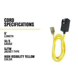 Yellow Jacket 6 ft. 143 SJTW Right Angle GFCI Medium-Duty Extension Cord with Power Light Plug 2879