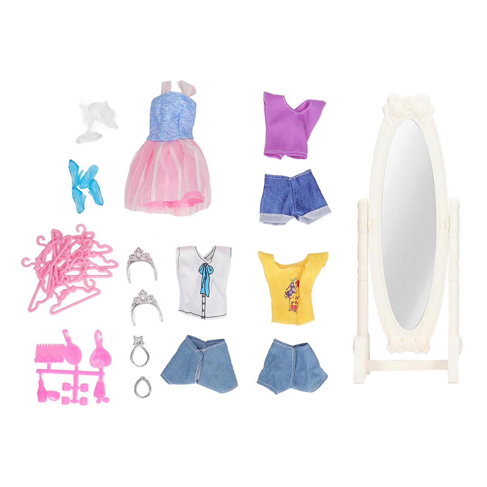 1:12 Scale Dollhouse Doll Clothes Set Miniature Crown Mirror Accessories Dollhouse Girl Dress Up Kit