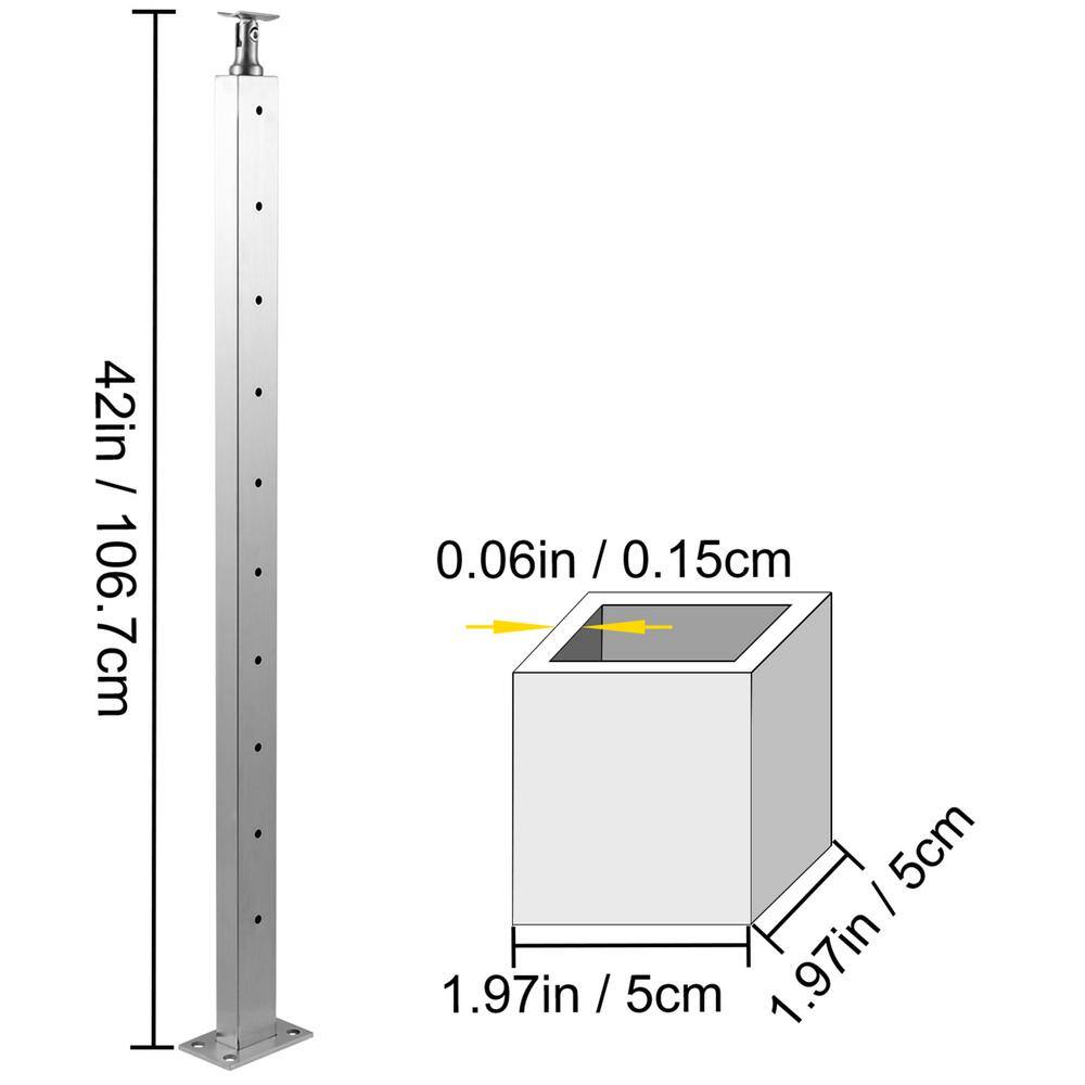 VEVOR Cable Railing Post 42 in. x 1.97 in. x 1.97 in. Stair Railing Kit wMounting Bracket Stainless Stair Handrail for Stair LGZYYK106.755Q4D0V0