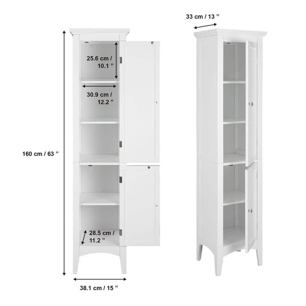 Teamson Home Simon 15 in W x 63 in H x 1314 in D Bathroom Linen Storage Floor Cabinet with 2Shutter Doors in White