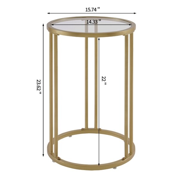 Gold Glass End Table with Metal Frame Round Side Table