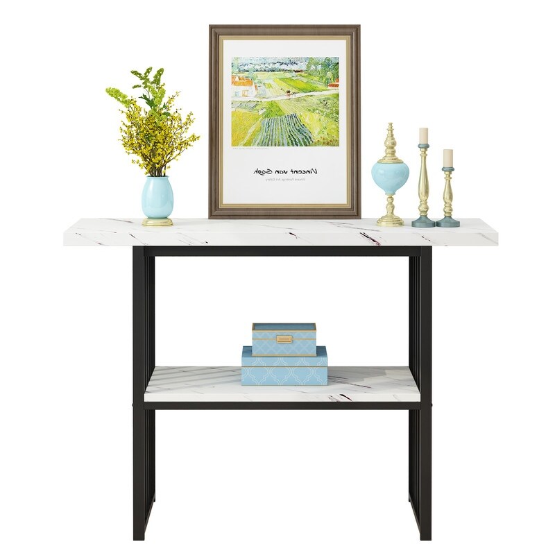 Modern 42 Inch Console/Accent Table with Geometric Metal Legs