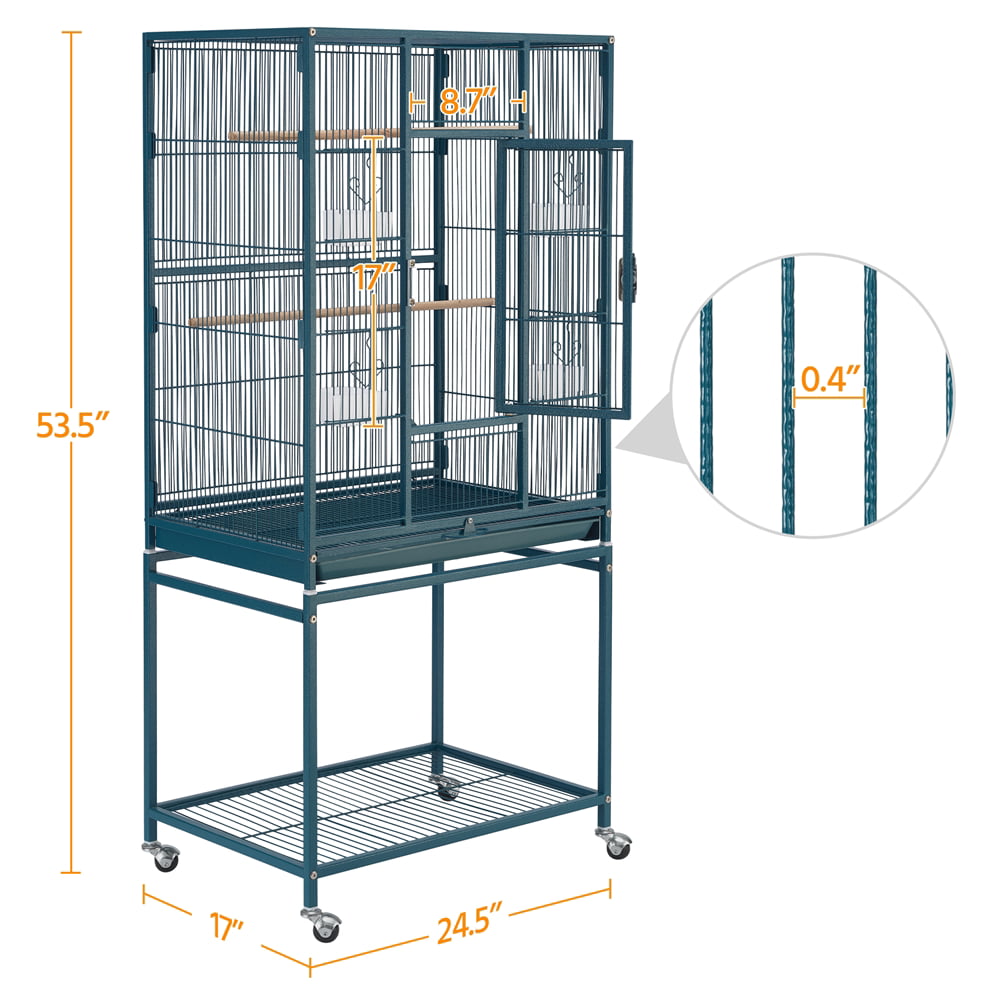 generic 54''H Large Rolling Metal Parrot Cage Bird Cage with Detachable Stand for Conures Parakeets Cockatiels， Navy Blue