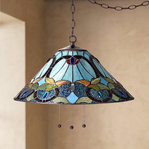 Wide Mission Art Glass 3 light Fixture For Dining Room Home Kitchen Island