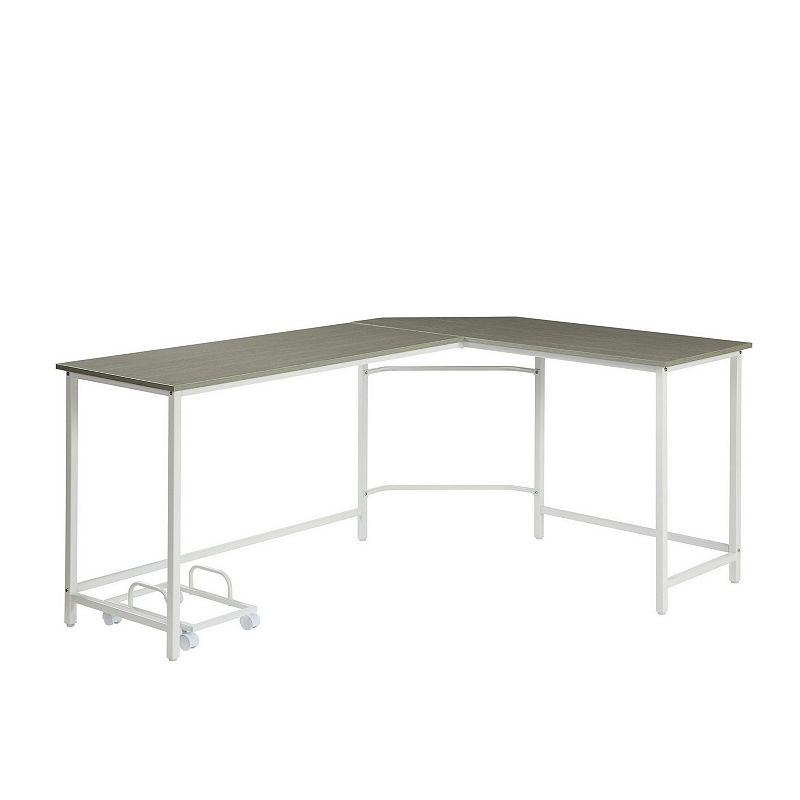 L Shape Computer Desk with CPU Holder and Casters， Gray