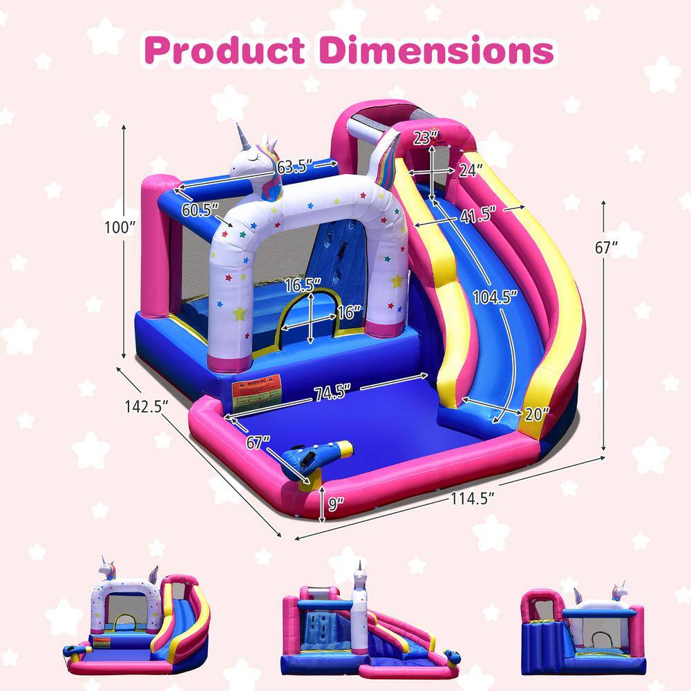 Costway Unicorn Theme Inflatable Water Slide Kids Bounce Castle Bounce House with 480-Watt Air Blower NP10432