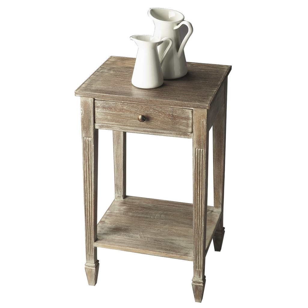 Distressed Solid Acacia Wood Side Table in Rustic Toasted Marshmallow Finish