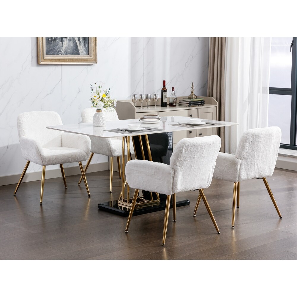 Modern Dining Armchair White Set of 2 Gold Legs Ins Living Room Cafe