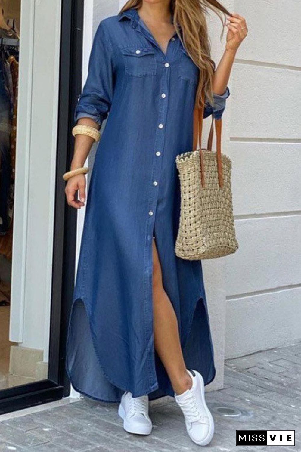 Long Blue Casual Dress