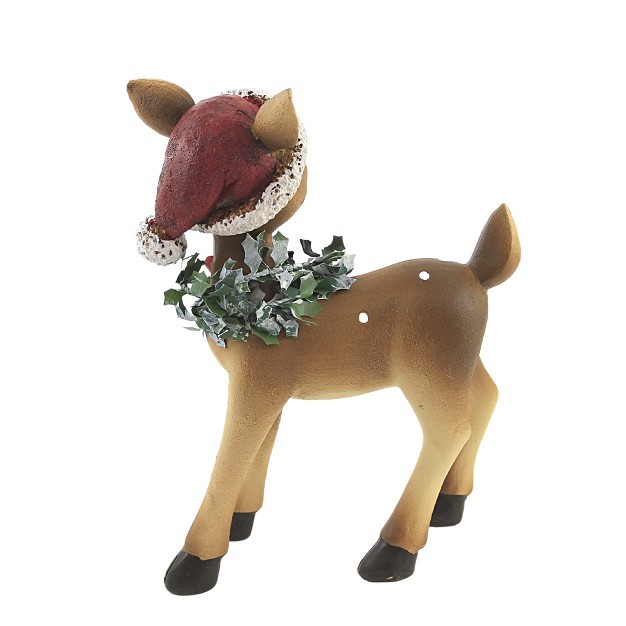 Transpac Deer W santa Hat 1 Deer 7 5 Inches Reindeer Christmas Polyresin Brown