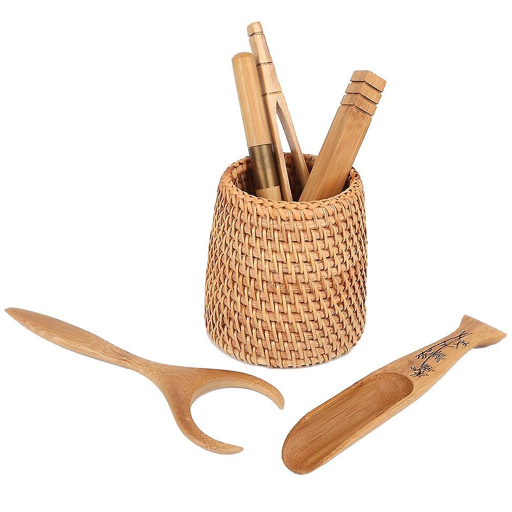 Elegant Cone Shape Tea Bucket Spoon Needle Clip Kit Tea Ceremony Utensils Supplies Set