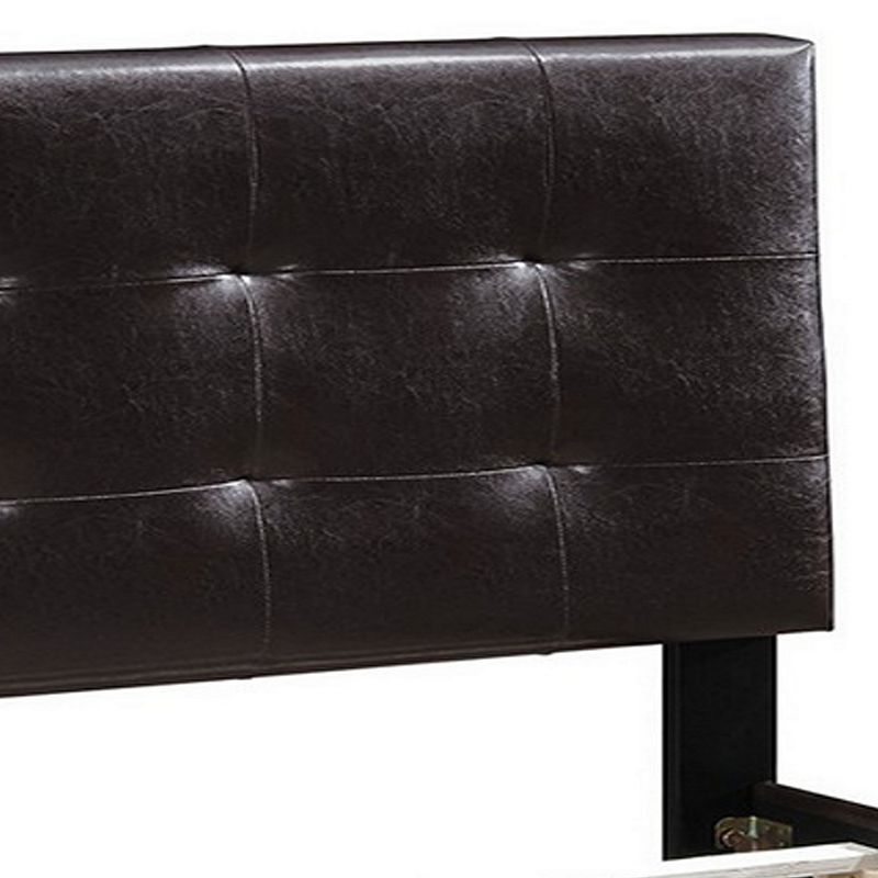 Queen Leatherette Bed with Checkered Tufted Headboard， Dark Brown