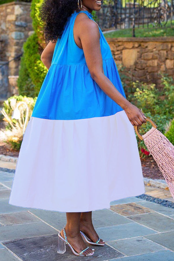 Fashion Casual Color Matching Sleeveless Loose Pleated Dress