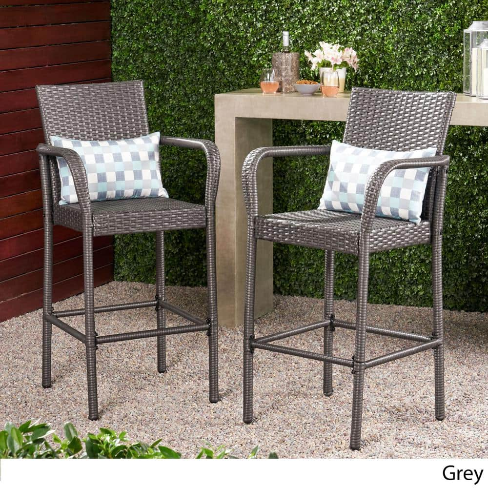 Cisvio 30-Inch Wicker Grey Outdoor Bar Stool with White Cushion (Set of 2) D0102H7NKKP