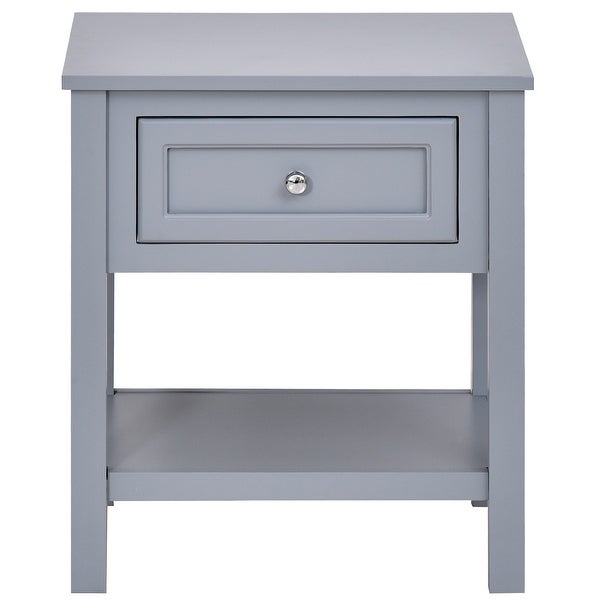 HOMCOM Accent End Table Nightstand with Grey Tabletop， Storage Drawer， and Bottom Shelf